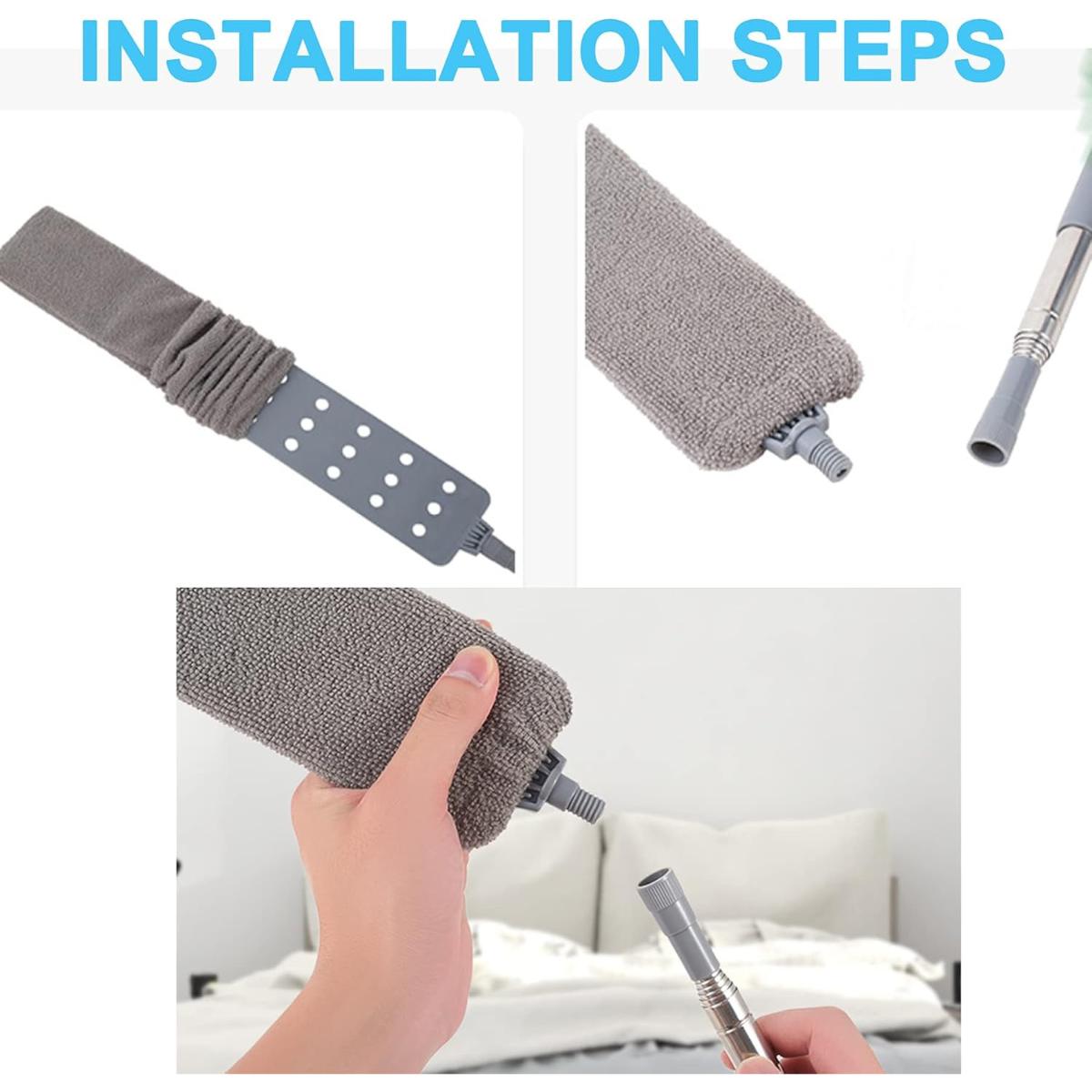 Under Appliance Gap Duster with Extendable Pole, Microfiber Flat Cleaner for Hard to Reach Areas Cleaning Tool