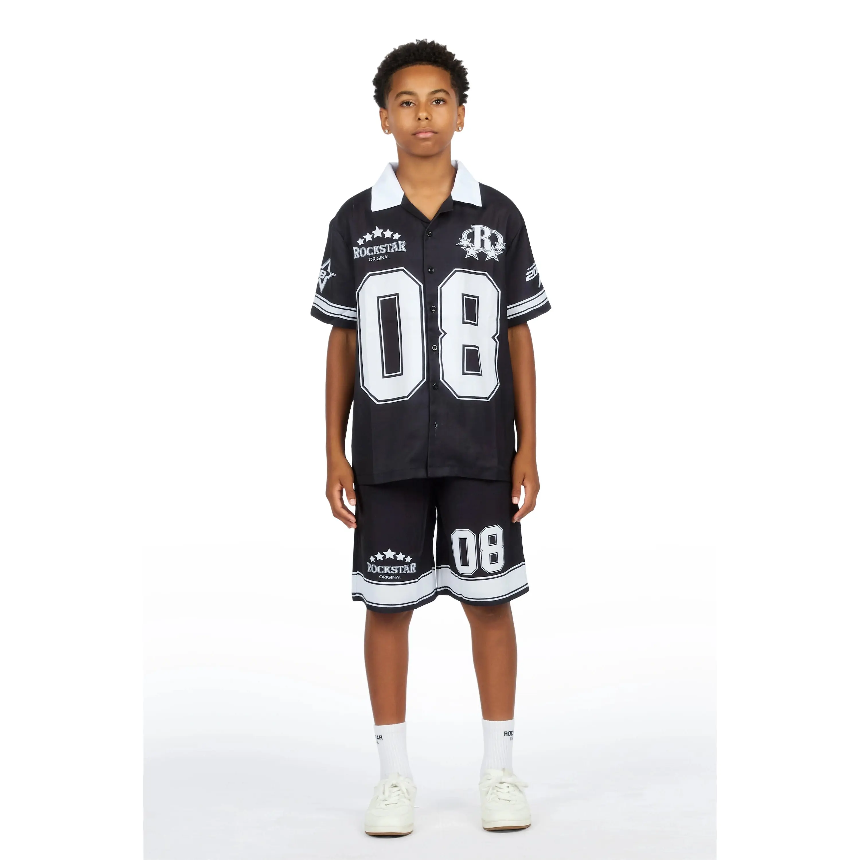 Boys Tim Black Button Down T-Shirt/Short Set