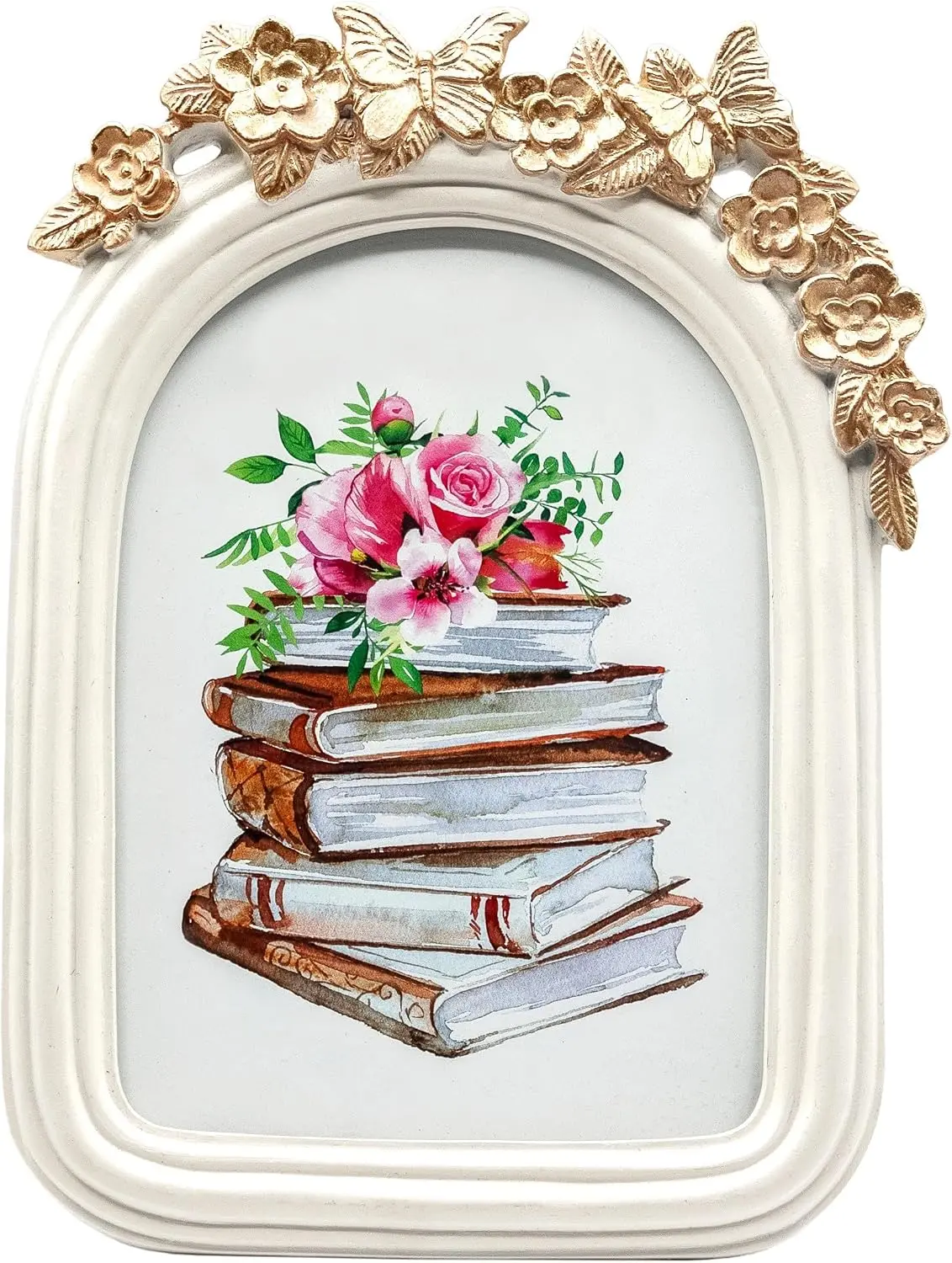 OneDesign Home 5x7 White and Gold Butterfly Picture Frame – Decorative Tabletop Photo Frame