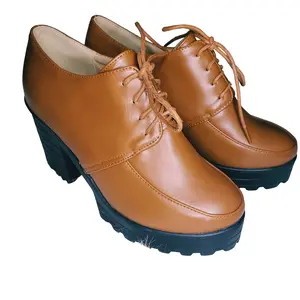 Brown Lace up Platform Oxford Heels, Retro, 70's, Summer Round Toe Summer