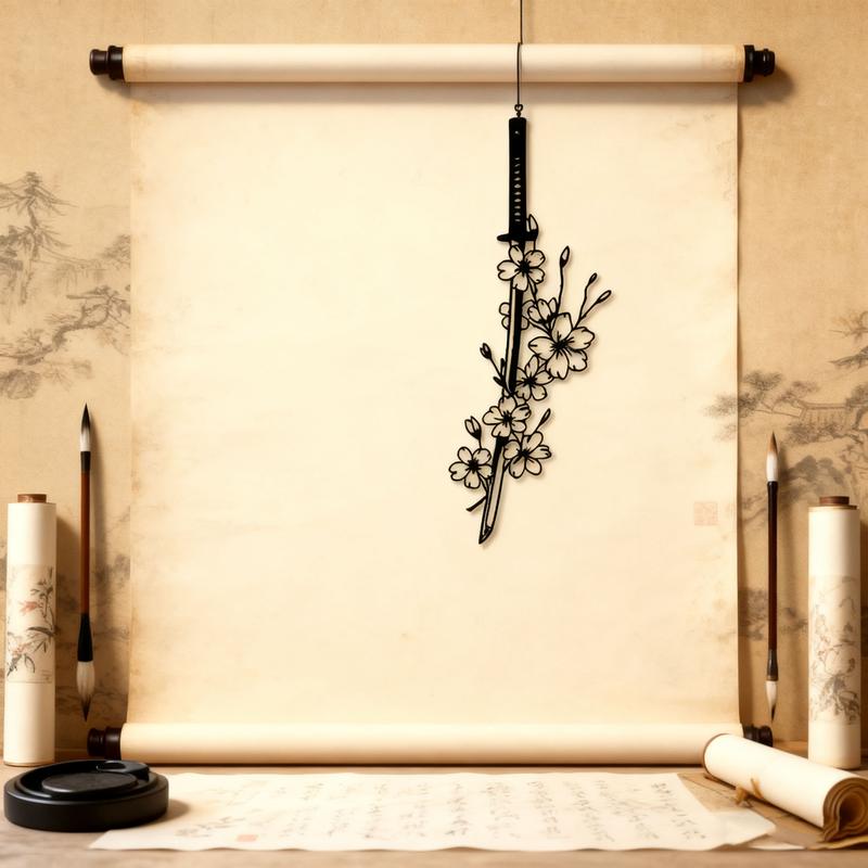 Japanese Cultural Blooming Plum Blossom Samurai Metal Wall Art Unique Samurai Spirit Art Mural for Living Rooms Bedrooms Ideal Gift for Enthusiasts Easy to Hang Home Office Decor