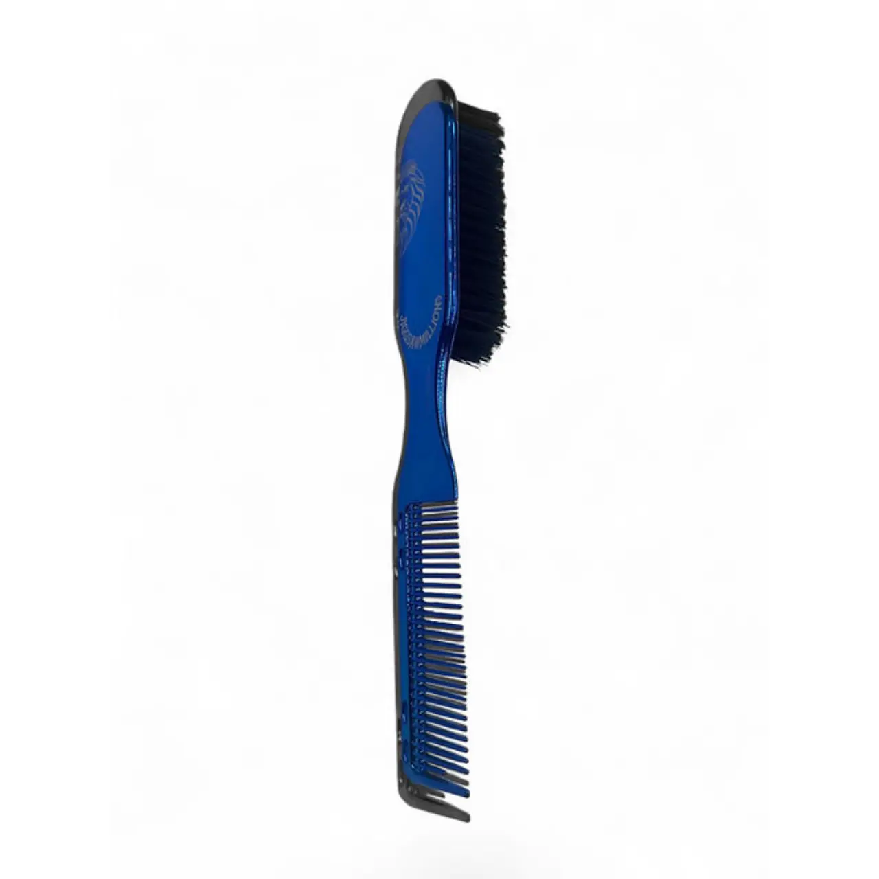 JIGGSAWMILLIONS Blue Chrome 2-Piece Mini Hair Brush & Comb Set - For Thick Coarse Hair Strands, Wave Styling