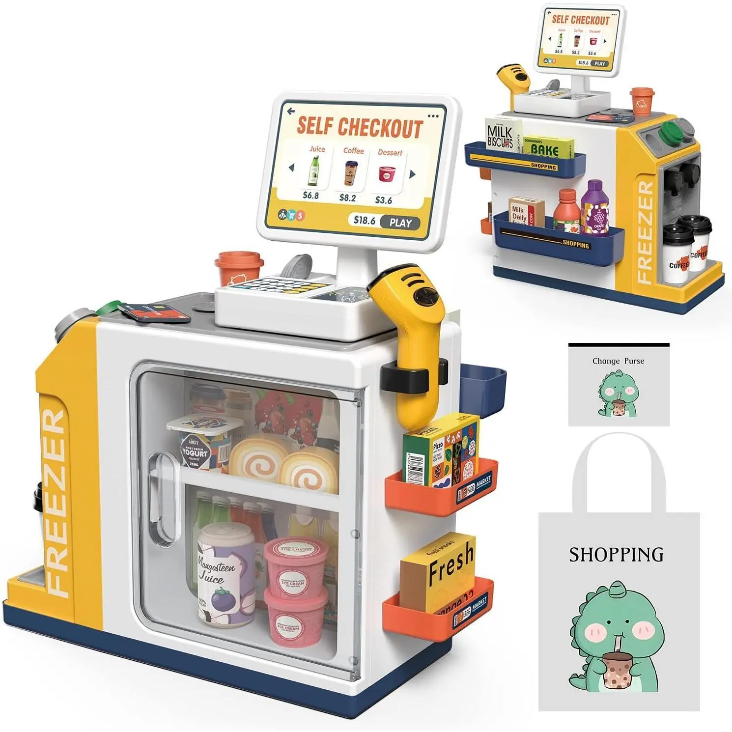 Z-MTS78    Cash Register Playset for Kids - 48PCS Pretend Play Money, Calculator, Scanner, Credit Card and Play Food for Boys and Girls Ages 3+ (668-125)