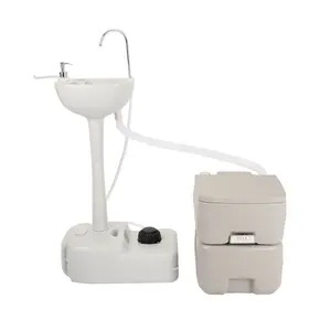 Compact Portable Sink and Toilet Combo, HDPE Plastic 5 Gal Hand Washing Station, 5.3 Gal Pedal Flush Toilet with Detachable Tank, Ideal for Outdoor Camping, RV Travel