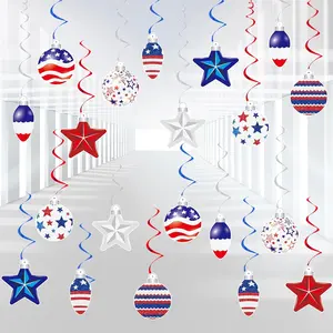 48 count 4th of July Hangings Swirl Decorations, Independence Day Patriotic Party Supplies, No DIY Ceiling Streamers Decor for Holiday Birthday Wedding Veteran Day Tree Red White Blue Decorations