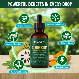 HUAEN Soursop Bitters Liquid Drops 10-in-1 with Nori Moringa Turmeric Black Seed Oil Oregano Ashwagandha Herbal Extracts for Overall Health Vegan Non-O 2 fl oz Healthcare Natural Dietary Supplement Fitness Edible Vitamin