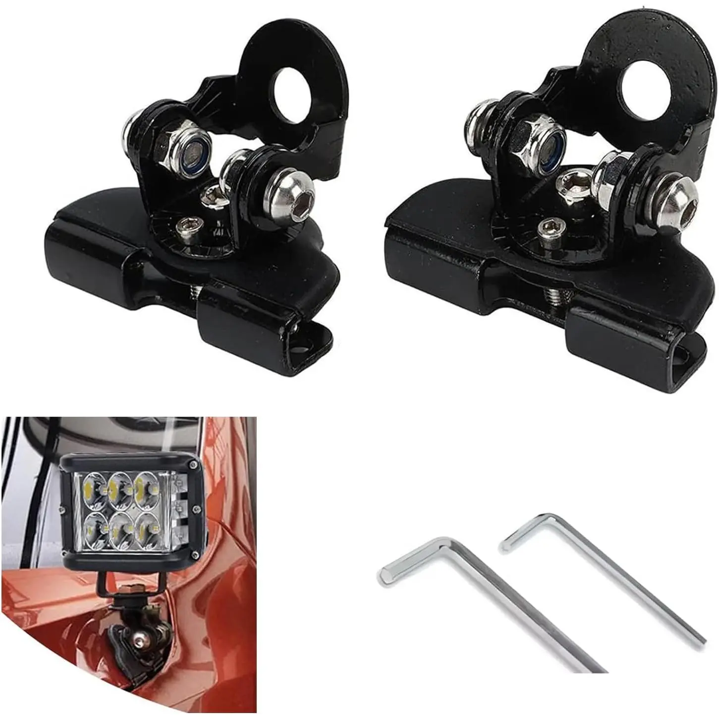 2 count Led Light Bar Mounting Brackets, Adjustable Hood Led Work Light Mount Bracket, Off Road Accessories, Ditch Light Brackets for Off Road  (Black)