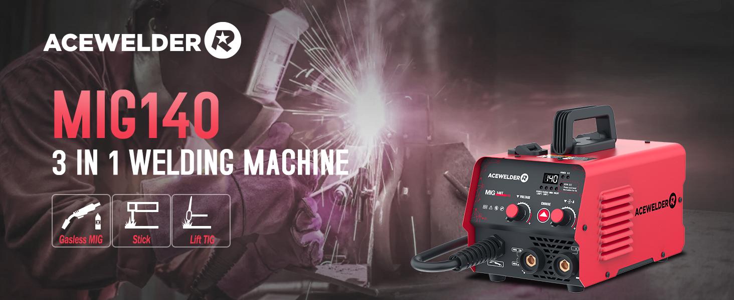 ACEWELDER 140A Gasless Flux Core MIG Welder/Lift TIG/Stick 3 in 1 Welding Machine 110V Portable IGBT Inverter Synergy Welder Machine ACEWELDER 140A Gasless Flux Core MIG Welder/Lift TIG/Stick 3 in 1 Welding Machine 110V Portable IGBT Inverter Synergy Welder Machine