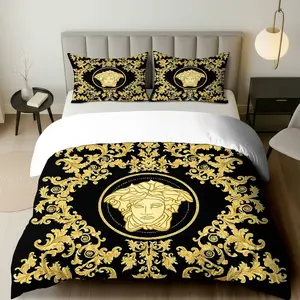 3PCS Duvet Cover Set, 1 Duvet+2 Pillowcases(Without filler), Baroque Classical Greek Medusa Luxury theme, Christmas bedding set, Elegant Opulent Stylish Suitable for decoration Bedroom Hotel Guestroom Studio