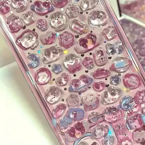 Self-Adhesive Glitter Stickers for Phone, Water Bottle, Notebook, Cute Animal & Heart Patterns, No Cutting, Easy Peel 3D Bubble Stickers