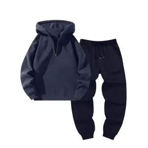 Men's Hooded Sweatshirt Set, Half-Zip Loose Fit Pullover, Fashion Jogger Pants, Casual Sportswear, Comfortable and Stylish
