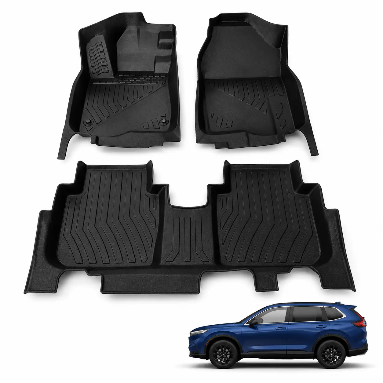 Floor Mats for Honda CR-V 2023-2026, Custom Fit TPE All Weather Floor Liners, Waterproof Non-Slip Heavy Duty Car Interior Protection, Full Set,Waterproof, Heavy Duty, Anti-Slip.A 3-piece set for all-weather protection.