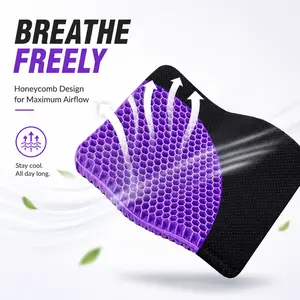 Gel Seat Cushion with Non-Slip Cover, Honeycomb Breathable Chair Pad, Ergonomic Support for Office Chair, Car Driving, Computer Desk and Wheelchair
