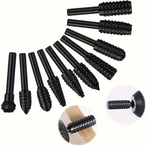 10pcs 6mm Rotary Rasp Drill Bit Set for Wood Carving - DIY Woodworking Tool for Engraving, Polishing, and Grinding - Chisel Shaped Shank for Precision and Efficiency