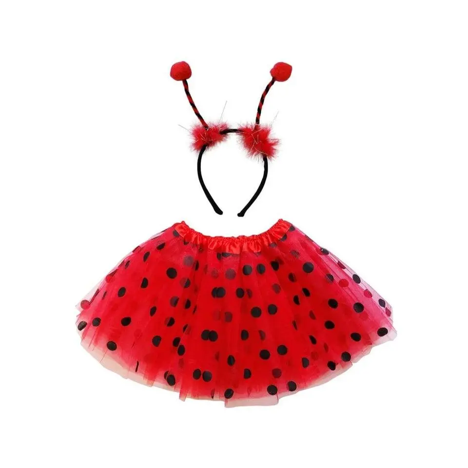 Women's Ladybug Halloween Costume Set - Plus Size Clothes, Polka Dot Tutu Skirt, Antennae Headband Accessories, Cosplay Gear