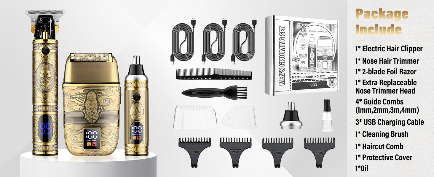 BOMIC Professional Hair Trimmer Hair Clippers for Men, Nose Hair Trimmer Men's Shaver Set,Cordless T-Blade Beard Trimmer Barber Clippers,Electric Foil Shavers Razor for Men Haircutting Kit