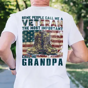 "Some People Call Me Veteran Call Me Grandpa T-Shirt, Patriotic Grandpa Gift Tee for Men, Military Pride Shirt, Casual Menswear"