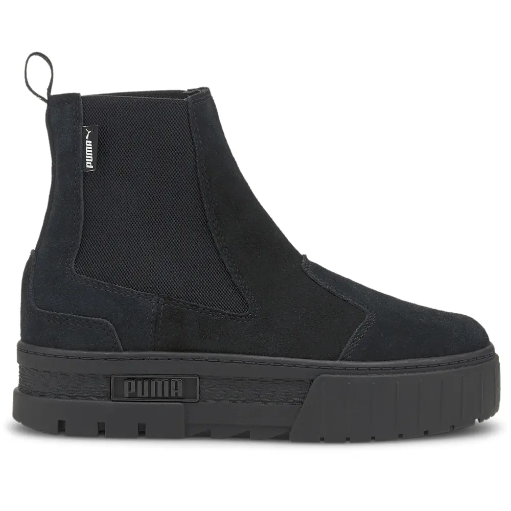 PUMA Womens Mayze Suede Round Toe Platform Chelsea Casual Boots Ankle Low Heel 1-2" - Black