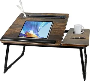 Laptop Desk for Bed, Laptops Bed Tray Desk with 5 Different Angles, Foldable Laptop Bed Table with USB Charge Port and Cup Holder for Writing Working (Rustic Brown)
