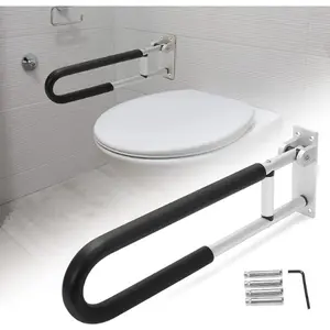 HECASA 23.6 Inch Flip Up Toilet Grab Bar Folding Handicap Grab Bars Rails Support for Elderly Disabled Pregnant Woman Bathroom Shower Safety Toilet Safety Rail