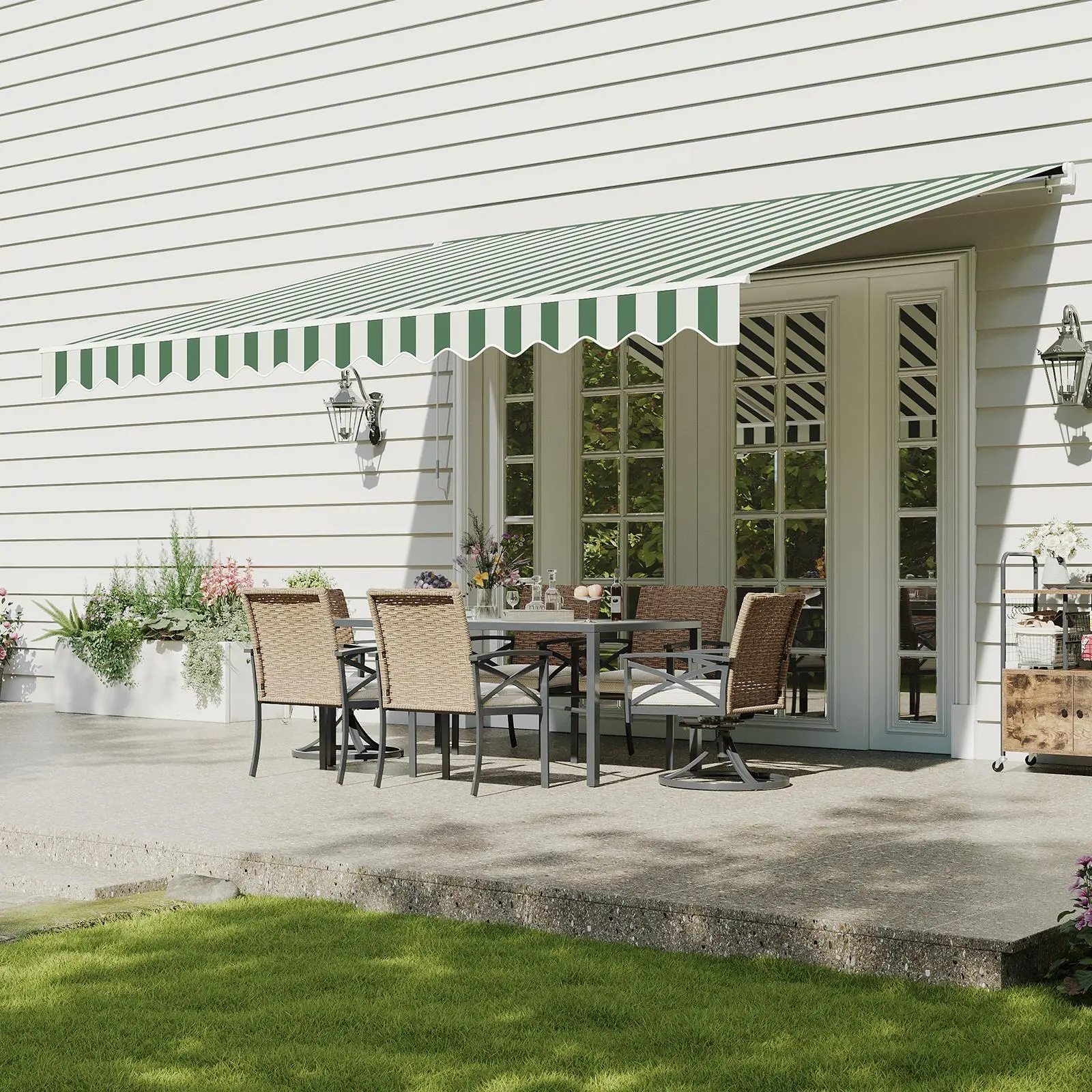 Aoxun Rectangle Manual Retractable Awning, 12x10 FT Adjustable Outdoor Patio Sun Shade Canopy with Included Crank Handle, Waterproof PA-Coated Polyester Fabric for Backyard, Balconies, Entry Doors, Deck, Window