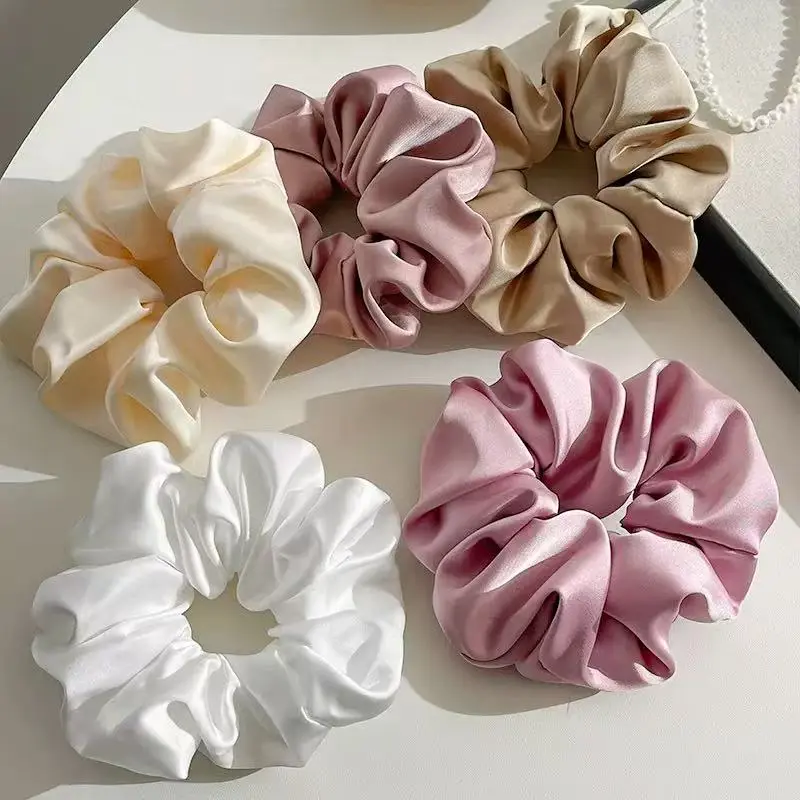 Female Plain Silk Fabric Scrunchies - No-Damage Satin Hair Ties, Cute Styling Hair Accessories for Girls, Holiday Gift Option