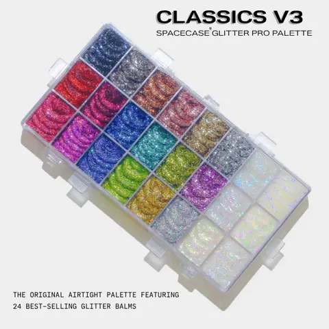 Lemonhead LA SPACECASE Classics – 24 Shade Pro Glitter Gel Palette Featuring the Complete Spacepaste Collection | Mess-free, Longwear Formula for Eyes, Face & Body.