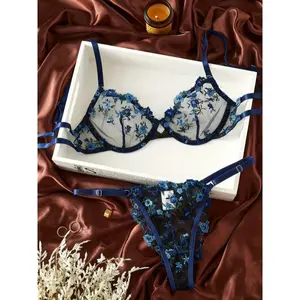Christmas Gift - Ladies' Sexy Underwear Set - Low Waist Embroidery, Transparent - No Sponge - For Women - Perfect for Special Occasions - Ideal Gift for Her