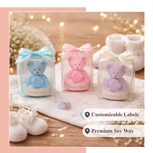 Personalized Teddy Bear &Heart Keepsake Candle-Baby Shower Favors
