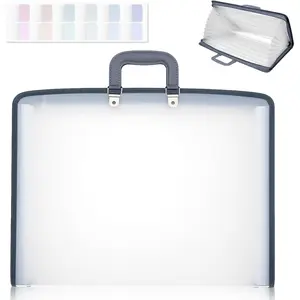 1 Pack 11 x 17 Art Portfolios, Expanding File Organizer with 13 Pockets for Artwork, Painting Document Binder with Handle, Zipper and 120 Pcs Sticky Labels, Oxford Cloth Edge (Grey)