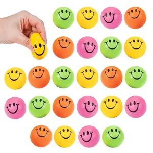2" Mini Neon Smile Face Solid Color Foam Stress Balls - 24 Pc.