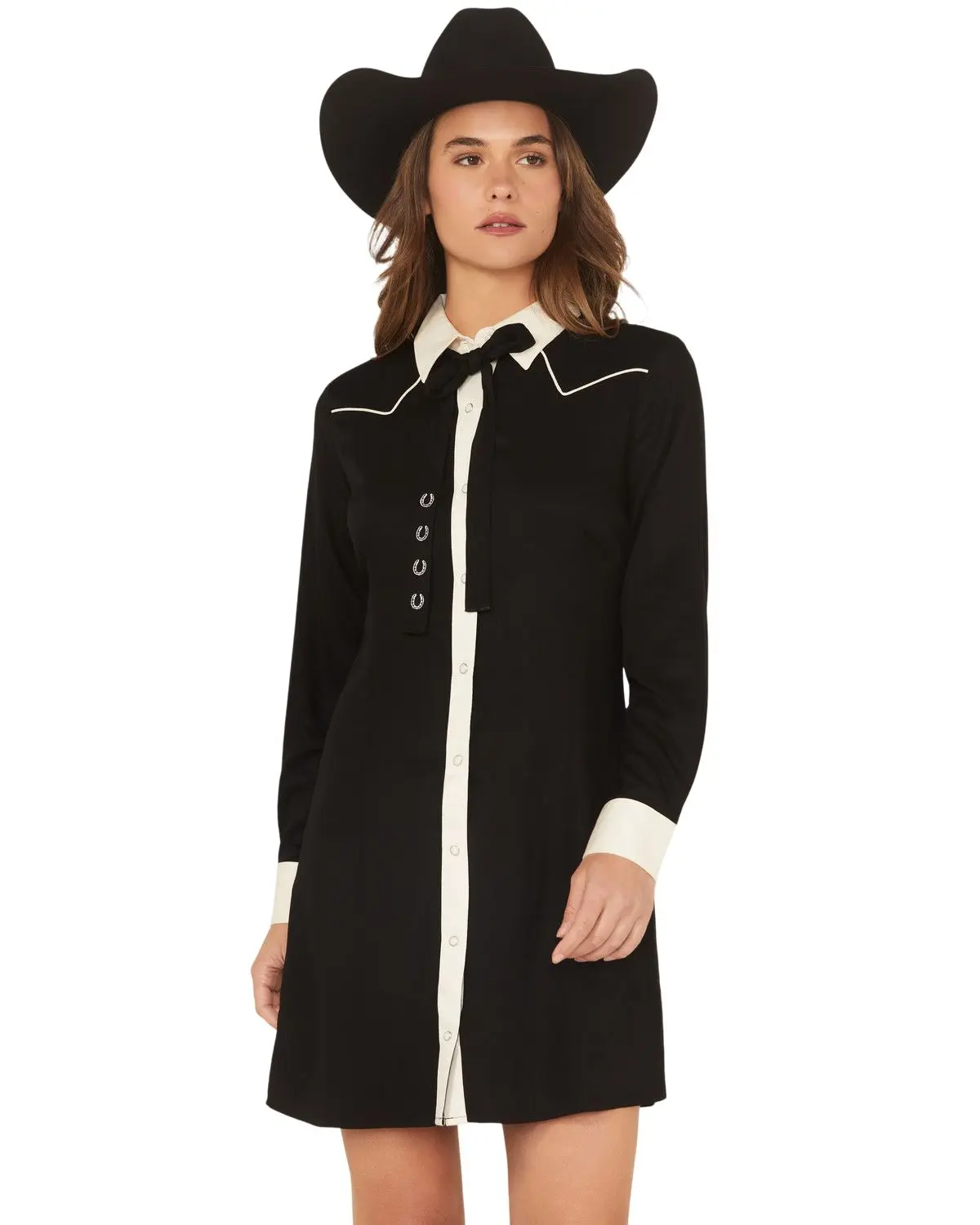 Wrangler Women's Retro Women'S Snap Front Neck Tie Mini Dress - 112371834