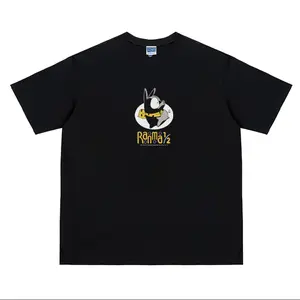 Ranma 1/2 "P-chan" Heavyweight Vintage Tee 100% Cotton OVERSIZED Anime T-shirt Menswear Top Crew Necks Tshirt Casual Streetwear Black Crewneck Tropical Shortsleeve