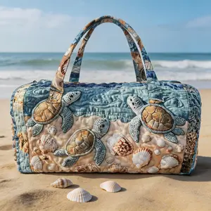 Quilted turtle travel bag, ocean shell beach high-definition printed luggage bag, large capacity ocean themed sports and fitness bag, summer vacation hand-held travel bag