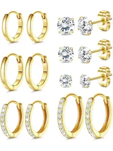 7 Pairs Hoop Stud Earrings for Women Men 316L Surgical Steel Hypoallergenic Earrings Set for Multiple Piercing Non Tarnish 14k Gold Plated Cartilage Earring