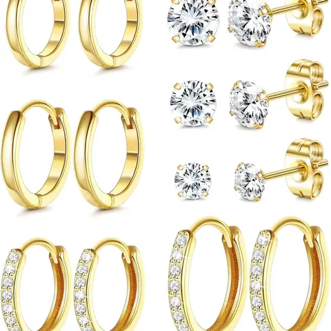7 Pairs Hoop Stud Earrings for Women Men Studs Earrings 316L Surgical Steel Hypoallergenic Earrings Set for Multiple Piercing Non Tarnish 14k Gold Plated Cartilage Earring Stud Earring Jewelry