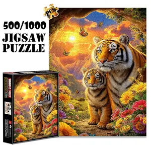 1pc 1000 piece adult puzzle 70x50cm Tigers, Butterflies and Flowers in a Scenic Landscape 500 pieces of paper jigsaw puzzle, suitable for adults and families, large-scale DIY puzzle interactive toy