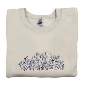Wildflowers Floral Embroidered Crewneck - Floral Botanical Embroidery - Wild Flowers Embroidered Sweatshirt