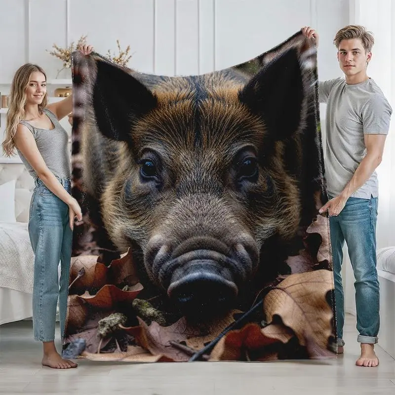 Wild Boar Animal Print Soft Warm Flannel Throw Blanket - Vintage, Breathable, Machine Washable - for Home Living Room Use - Ideal for Nature Lovers - Perfect Holiday Gift for Thanksgiving, Christmas - Animals-Themed Bedding Accessory