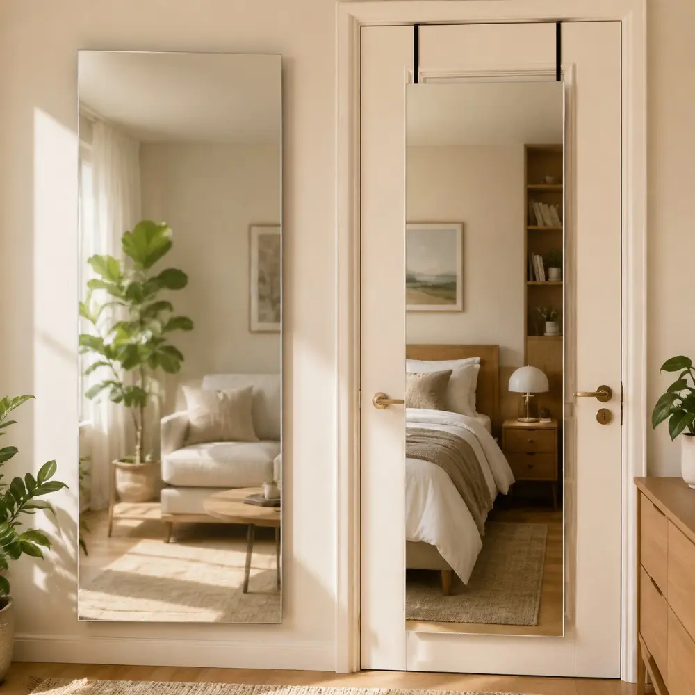 Littleox Door Mirror Full Length, 47"x 16" Full Body Over The Door Hanging Wall Mounted Mirror for Bedroom, Living Room, Cloakroom, Square White