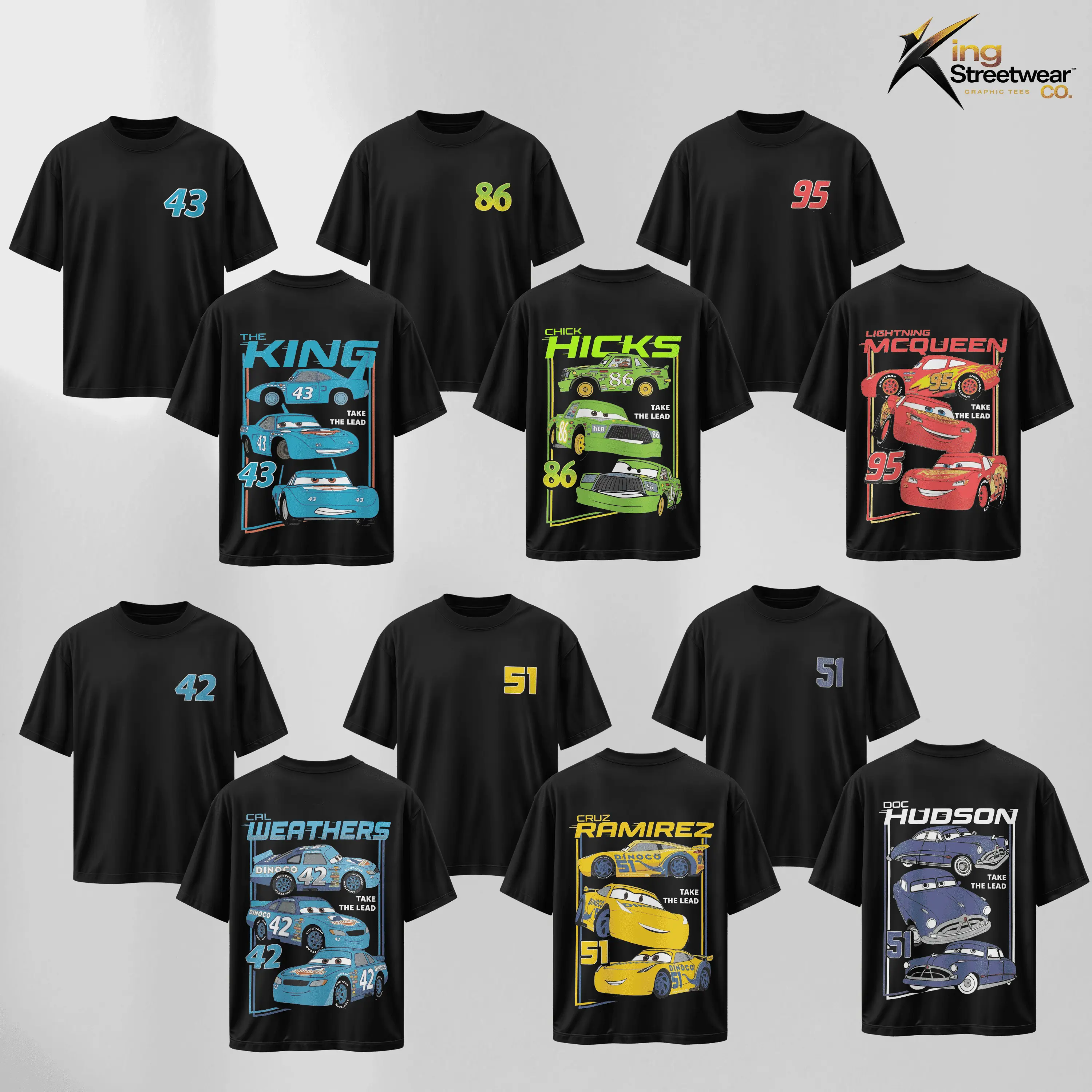 [Collection] Two Side Cars Movie T-Shirt Doc Hudson, Ramirez, Mcqueen, The King Vintage Unisex Graphic Tee - Top Trendy Y2K Classic Streetwear Racing Style For Fans