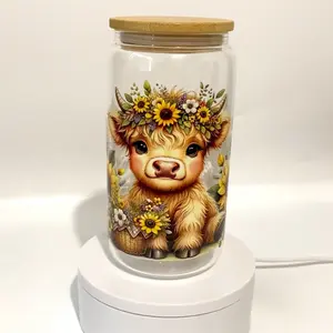 Baby cow sunflowers glass cup
