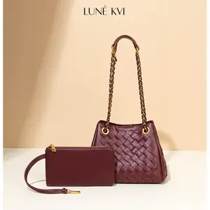 LUNÉ KVI New Chain Parachute Bag for Women Fashion Handwoven Shoulder Bag Underarm Bag Elegant Minimalist Handbag High-Quality Cute Bucket-Shaped Crossbody Bag