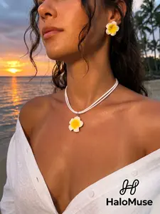 Hawaiian Plumeria Flower Jewelry Set - Tropical Summer Beach Essentials for Vacation Aesthetics