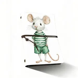 Vintage A6 Composition Notebook, Retro Thick Paper 160 Pages, Tethered + Metal Leaf Decor, Anthropomorphic Mouse Cover Design