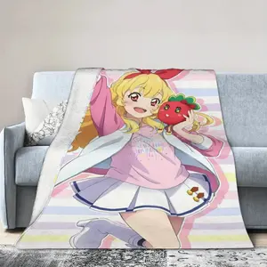 Retro Theme Ichigo and Strawberry Doll Printed Soft Lightweight Blanket - Textile Throw for Sofas, Bedrooms - All-Season Bedding Linen