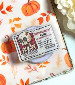 "I Overthink About How I'm Overthinking" Phone Stand - Holographic Creepy Cute Cell Phone Grip - Humorous Stress Relief Anxiety Accessory - Perfect Back to School or Coworker Gift Idea