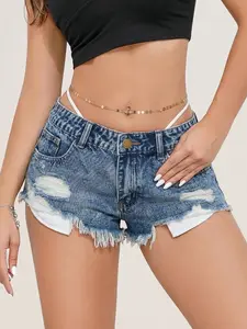 New Denim Hot Pants for Women, Spring Summer Sexy High-Waisted Ripped Button Shorts, Y2K Vintage Slimming Versatile Fashion