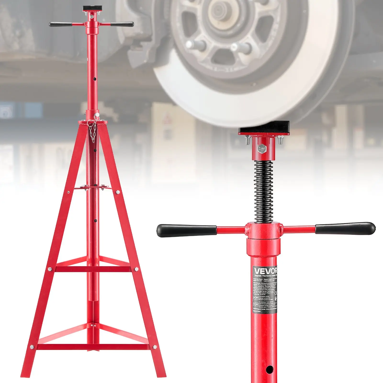 【Summerfinds】VEVOR Under Hoist Tripod Stand, 2 Ton (4409 lbs) Capacity High Lift Jack Stand Reach Underhoist Support, Lifting from 47.24" to 84.65", 4-Level Adjustable Height, Heavy Duty Carbon Steel for Car Lift