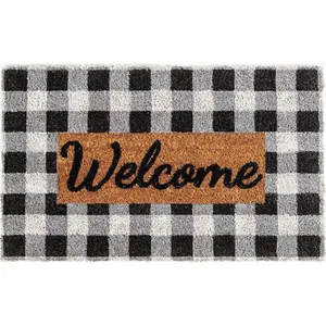 Ninamar Buffalo Plaid Welcome Door Mat - Natural Coir - 29.5 x 17.5 inch